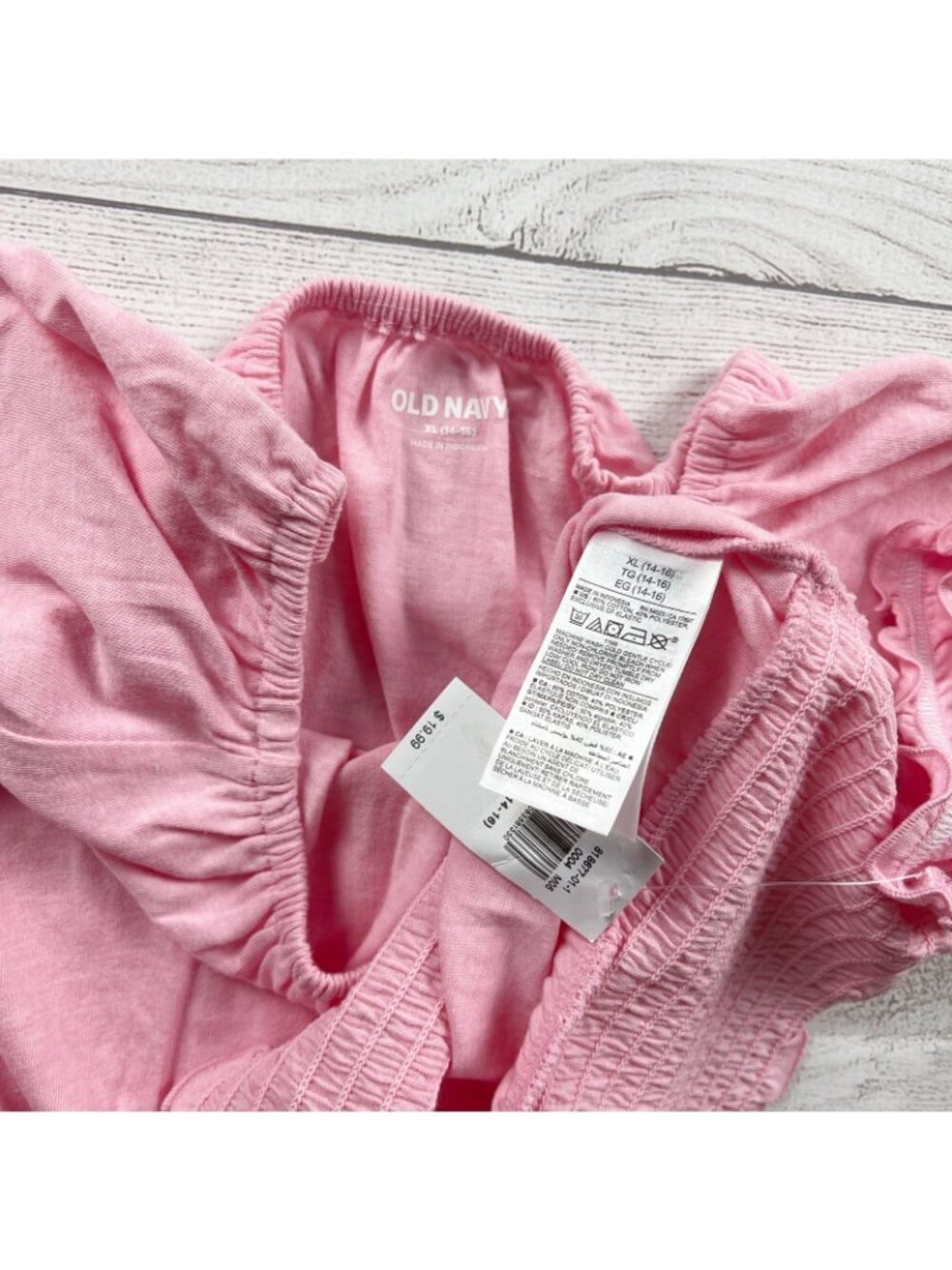 Old Navy Pink Smocked Hem Short Sleeve Top Girls Casual Shirt NWT XL 14-16 - Picture 2 of 3